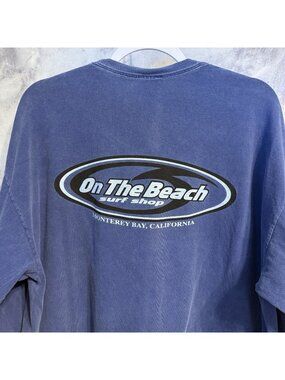 Vintage On The Beach Surf Shop T Shirt Mens 2XL Blue Long Sleeve Monterey Bay